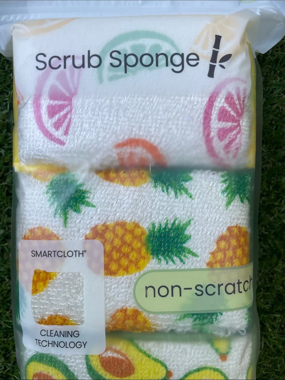 Smart Design Pineapple & Avocado Scrub Sponge Set - White & Yellow